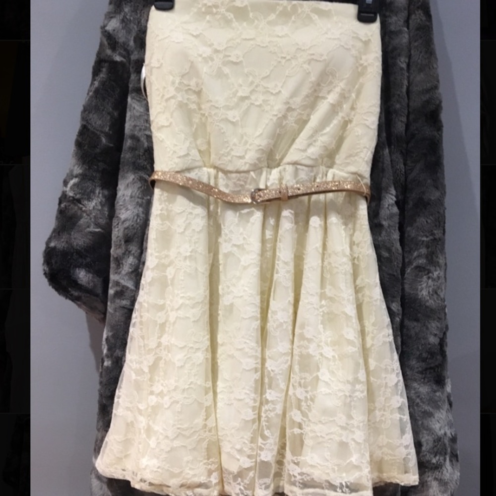Cream/ off white color dress with gold belt